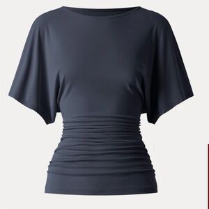 NWOT - NAVY - Effortless Boatneck Batwing Sleeve Side Ruched Top